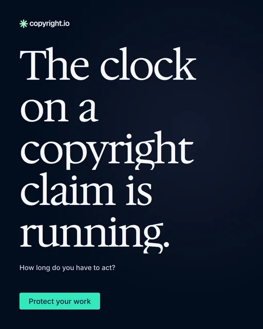 Video for copyright.io: "The clock on a copyright claim is running.". Doc motion loop, 7.0 s, dark palette.