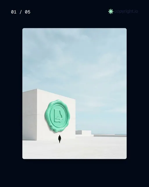 Video for copyright.io. Ad flipbook, 7.5 s, dark palette.