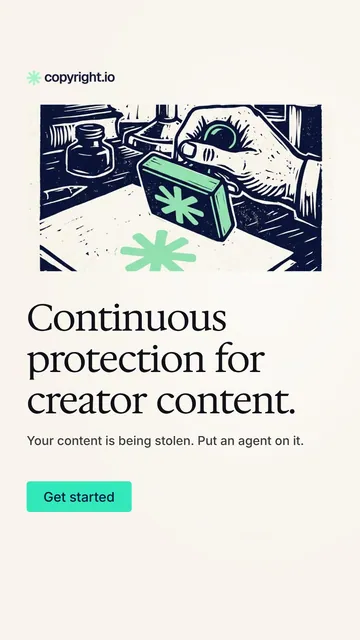 Video for copyright.io: "Continuous protection for creator content.". Doc motion loop, 8.0 s, light palette.