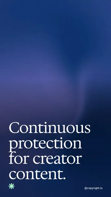Video for copyright.io: "Continuous protection for creator content.". Shader loop, 6.0 s, dark palette.