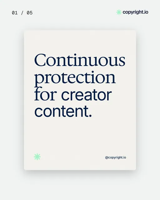 Video for copyright.io. Ad flipbook, 7.5 s, light palette.