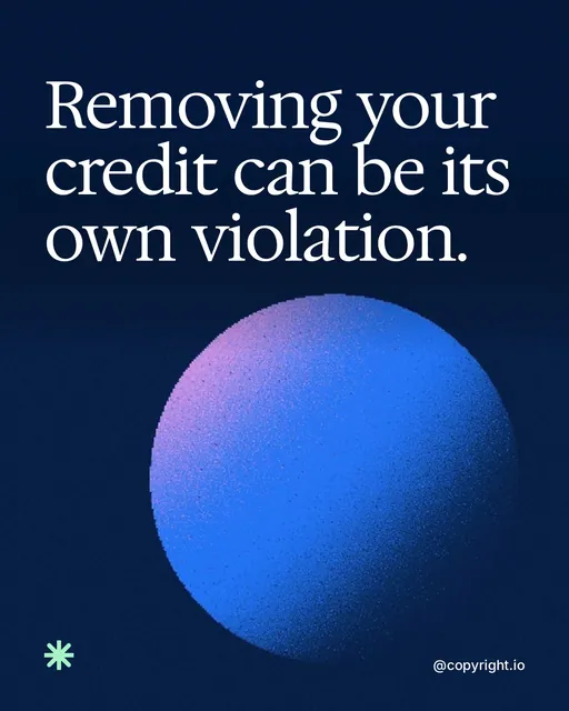 Video for copyright.io: "Removing your credit can be its own violation.". Shader loop, 6.0 s, dark palette.