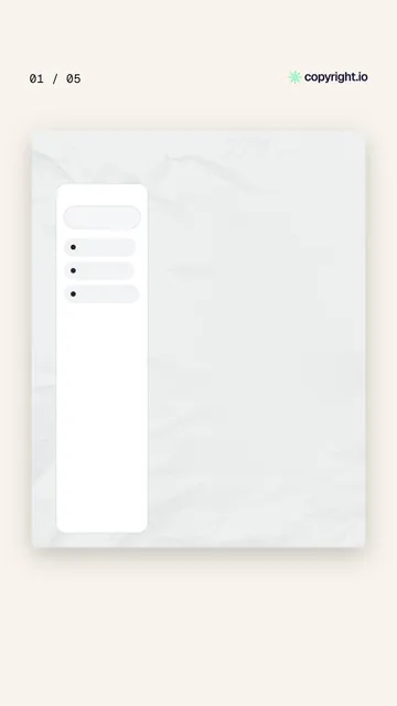 Video for copyright.io. Ad flipbook, 7.5 s, light palette.