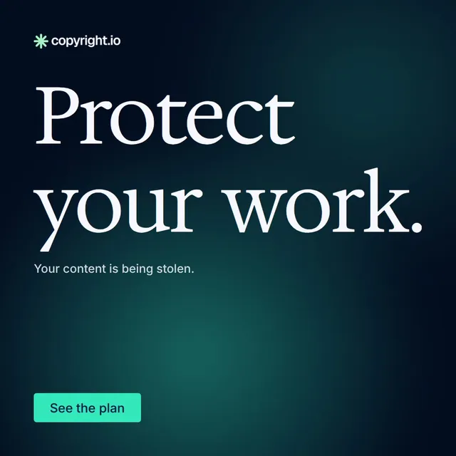 Video for copyright.io: "Protect your work.". Doc motion loop, 6.0 s, dark palette.