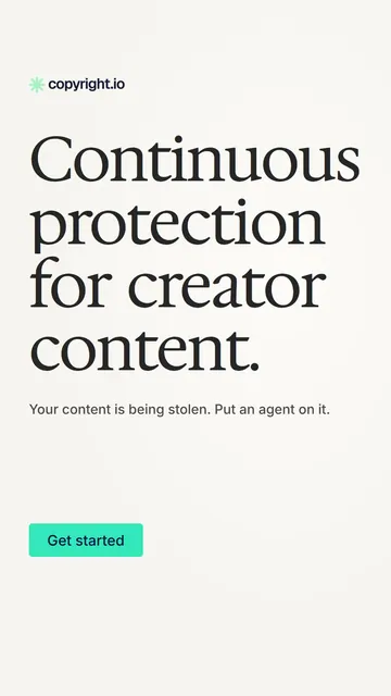 Video for copyright.io: "Continuous protection for creator content.". Doc motion loop, 8.0 s, light palette.
