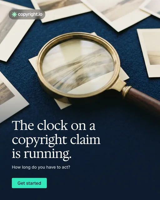 Video for copyright.io: "The clock on a copyright claim is running.". Doc motion loop, 6.0 s, dark palette.