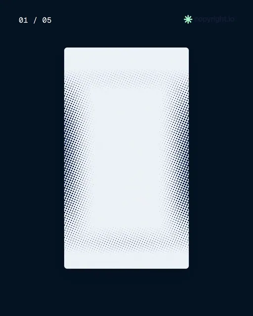 Video for copyright.io. Ad flipbook, 7.5 s, dark palette.