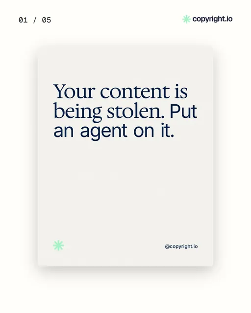 Video for copyright.io. Ad flipbook, 7.5 s, light palette.