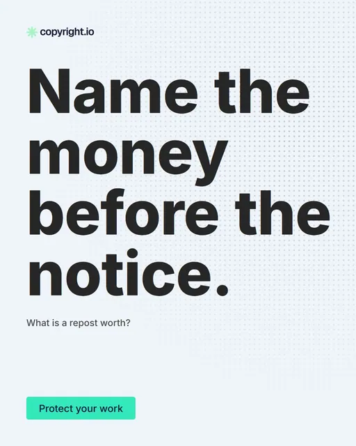 Video for copyright.io: "Name the money before the notice.". Doc motion loop, 6.0 s, light palette.