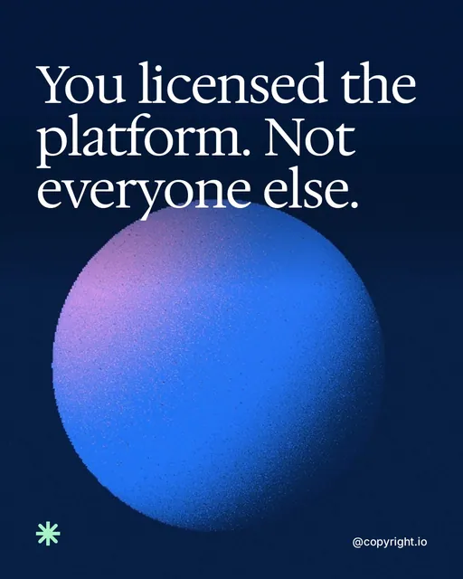Video for copyright.io: "You licensed the platform. Not everyone else.". Shader loop, 6.0 s, dark palette.