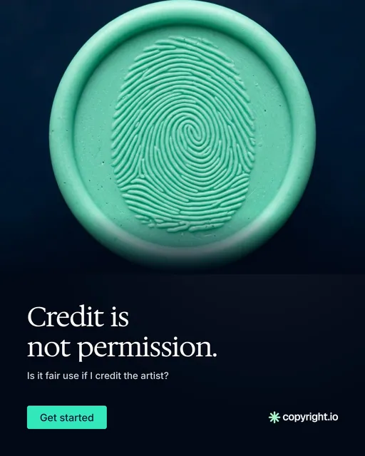 Video for copyright.io: "Credit is not permission.". Doc motion loop, 8.0 s, dark palette.