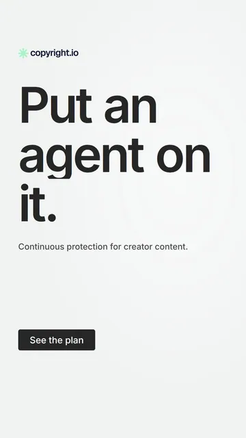 Video for copyright.io: "Put an agent on it.". Doc motion loop, 8.0 s, light palette.