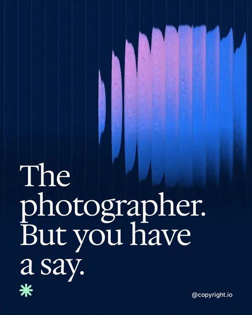 Video for copyright.io: "The photographer. But you have a say.". Shader loop, 6.0 s, dark palette.
