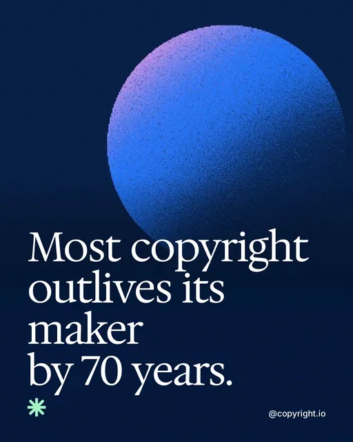Video for copyright.io: "Most copyright outlives its maker by 70 years.". Shader loop, 6.0 s, dark palette.