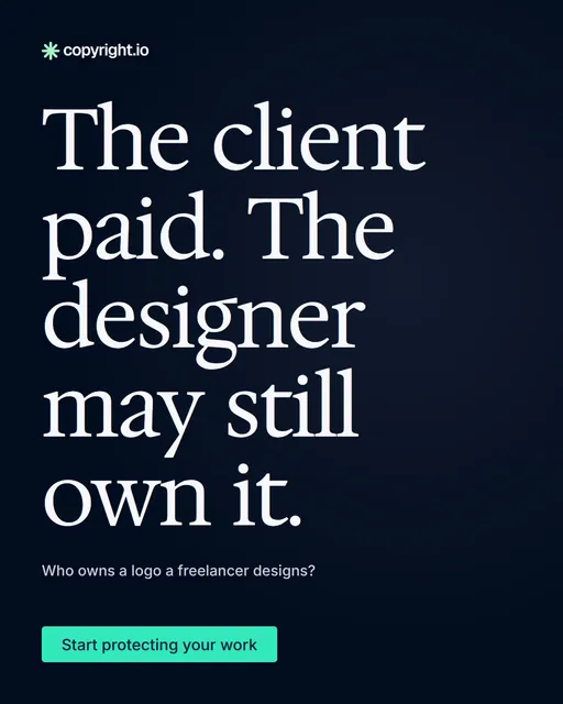 Video for copyright.io: "The client paid. The designer may still own it.". Doc motion loop, 6.0 s, dark palette.