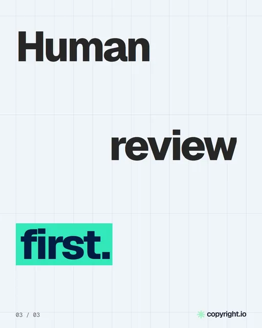 Video for copyright.io: "You typed the prompt. Do you own the picture?". Kinetic type grid, 6.0 s, light palette.