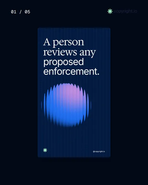 Video for copyright.io. Ad flipbook, 7.5 s, dark palette.