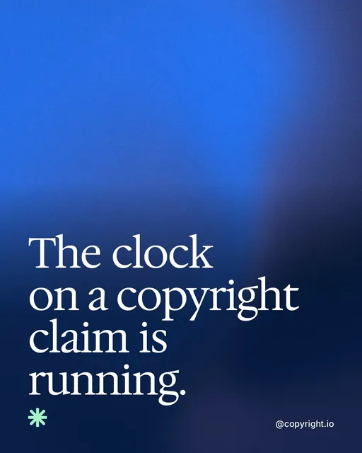 Video for copyright.io: "The clock on a copyright claim is running.". Shader loop, 6.0 s, dark palette.