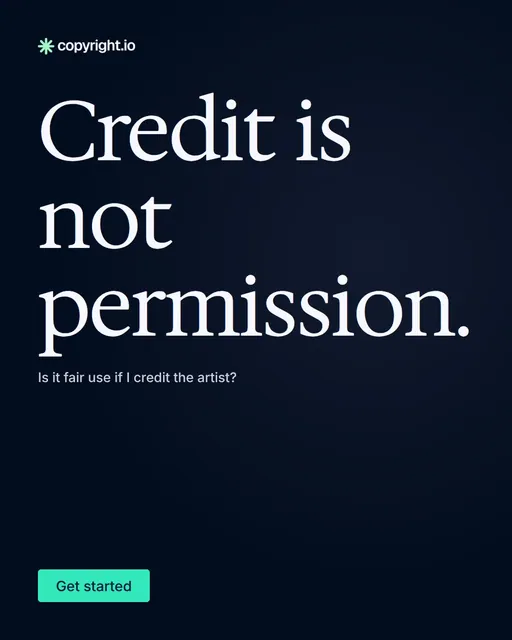 Video for copyright.io: "Credit is not permission.". Doc motion loop, 6.0 s, dark palette.