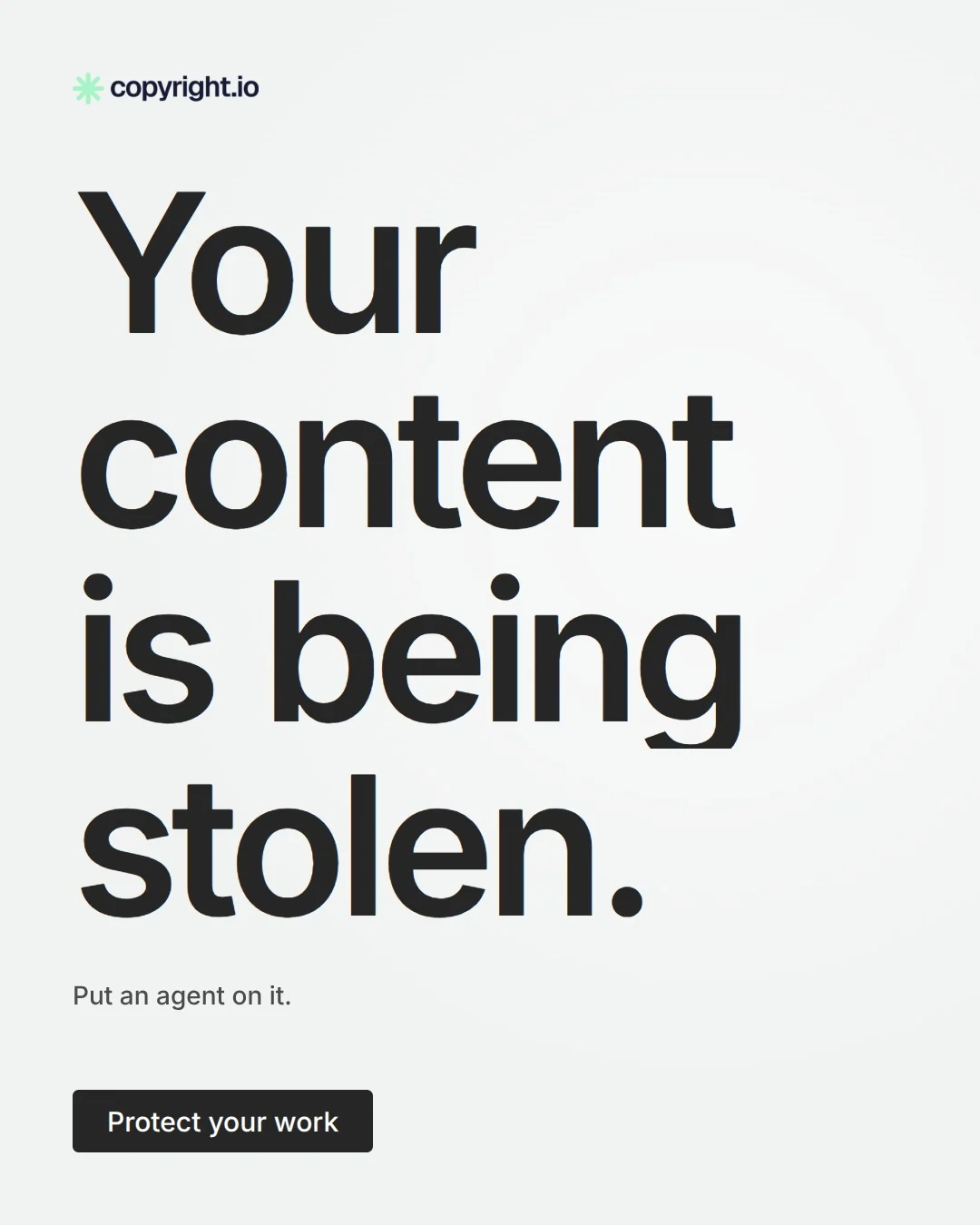 Video for copyright.io: "Your content is being stolen.". Doc motion loop, 8.0 s, light palette.