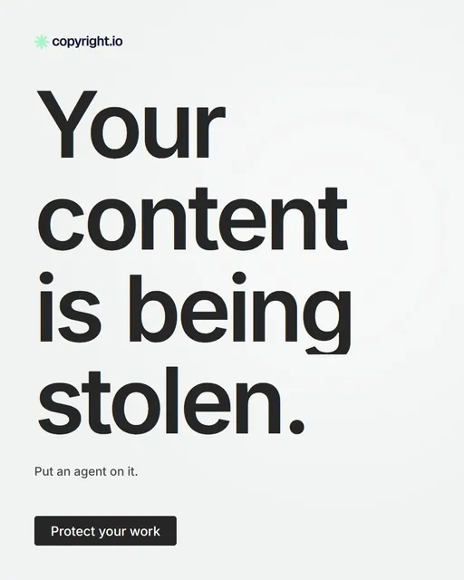 Video for copyright.io: "Your content is being stolen.". Doc motion loop, 8.0 s, light palette.