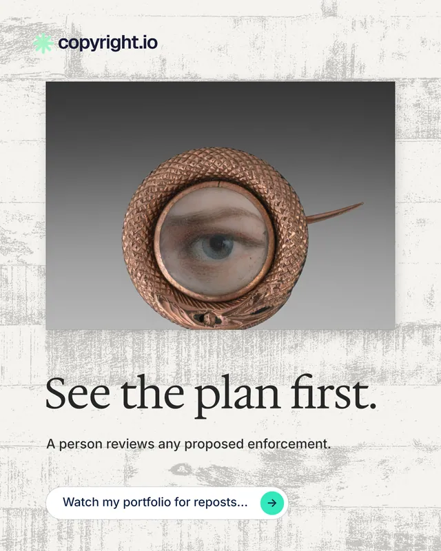 Instagram portrait post for copyright.io: "See the plan first." Agentic glass style, bottom layout, light palette in grey, white.