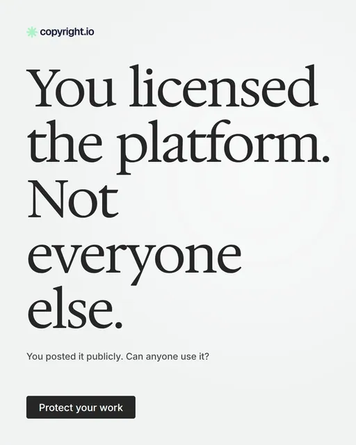 Video for copyright.io: "You licensed the platform. Not everyone else.". Doc motion loop, 6.0 s, light palette.