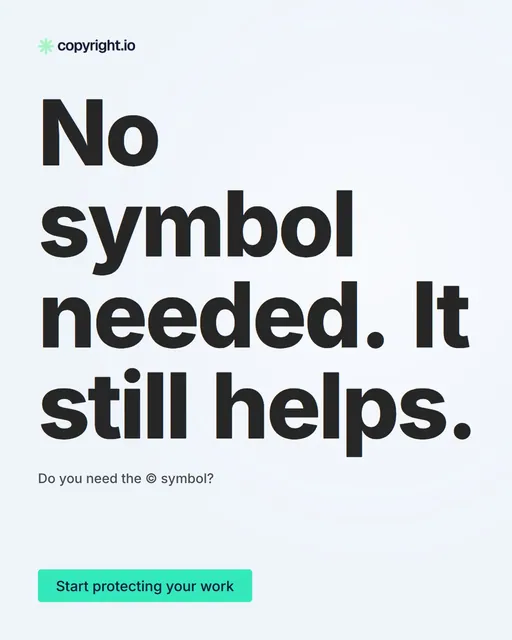 Video for copyright.io: "No symbol needed. It still helps.". Doc motion loop, 6.0 s, light palette.