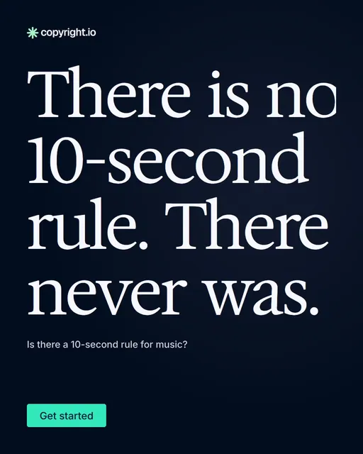 Video for copyright.io: "There is no 10-second rule. There never was.". Doc motion loop, 7.0 s, dark palette.