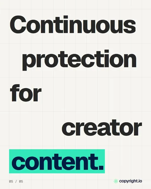 Video for copyright.io: "The UK has no DMCA. Takedowns still work.". Kinetic type grid, 6.0 s, light palette.