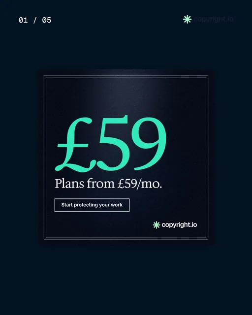 Video for copyright.io. Ad flipbook, 7.5 s, dark palette.