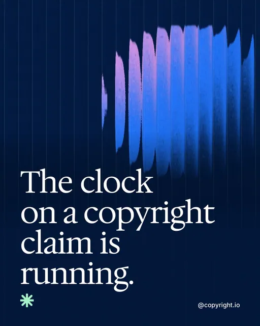 Video for copyright.io: "The clock on a copyright claim is running.". Shader loop, 6.0 s, dark palette.
