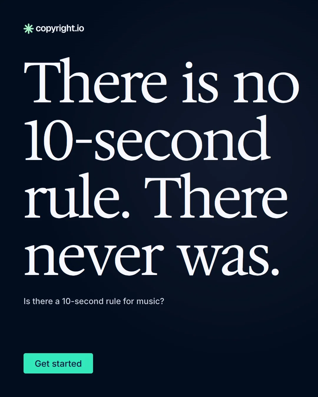 Video for copyright.io: "There is no 10-second rule. There never was.". Doc motion loop, 6.0 s, dark palette.
