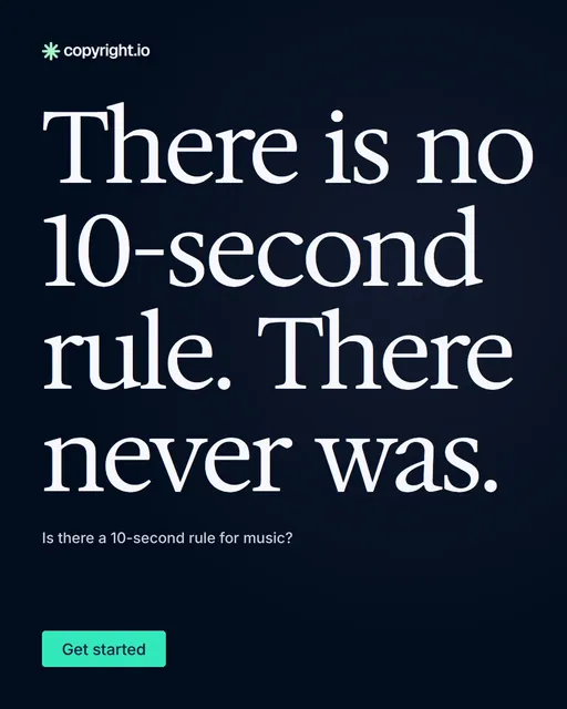 Video for copyright.io: "There is no 10-second rule. There never was.". Doc motion loop, 6.0 s, dark palette.