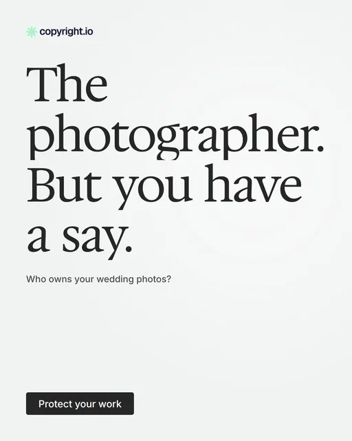 Video for copyright.io: "The photographer. But you have a say.". Doc motion loop, 8.0 s, light palette.
