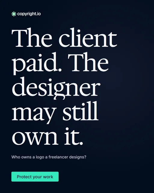 Video for copyright.io: "The client paid. The designer may still own it.". Doc motion loop, 8.0 s, dark palette.