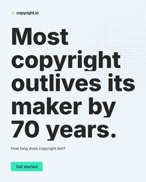 Video for copyright.io: "Most copyright outlives its maker by 70 years.". Doc motion loop, 7.0 s, light palette.