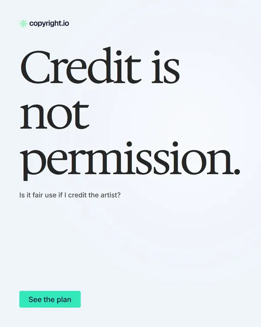 Video for copyright.io: "Credit is not permission.". Doc motion loop, 8.0 s, light palette.