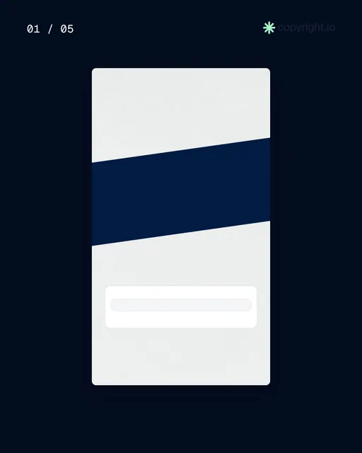 Video for copyright.io. Ad flipbook, 7.5 s, dark palette.