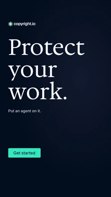 Video for copyright.io: "Protect your work.". Doc motion loop, 7.0 s, dark palette.