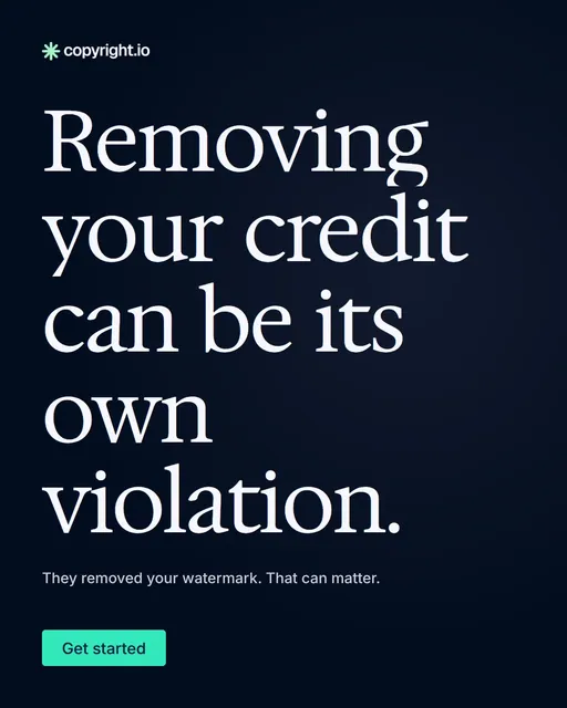 Video for copyright.io: "Removing your credit can be its own violation.". Doc motion loop, 8.0 s, dark palette.