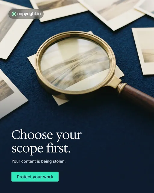 Video for copyright.io: "Choose your scope first.". Doc motion loop, 6.0 s, dark palette.