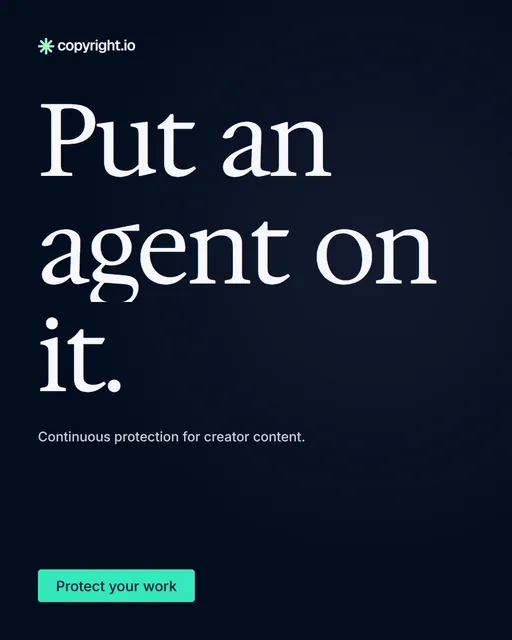 Video for copyright.io: "Put an agent on it.". Doc motion loop, 8.0 s, dark palette.