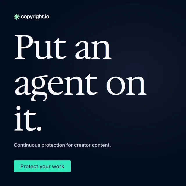 Video for copyright.io: "Put an agent on it.". Doc motion loop, 8.0 s, dark palette.