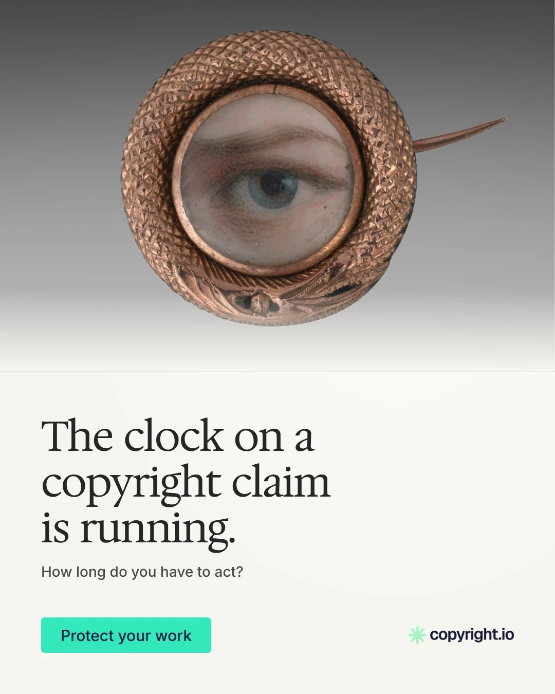 Video for copyright.io: "The clock on a copyright claim is running.". Doc motion loop, 6.0 s, light palette.