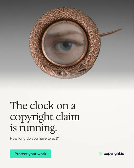 Video for copyright.io: "The clock on a copyright claim is running.". Doc motion loop, 6.0 s, light palette.