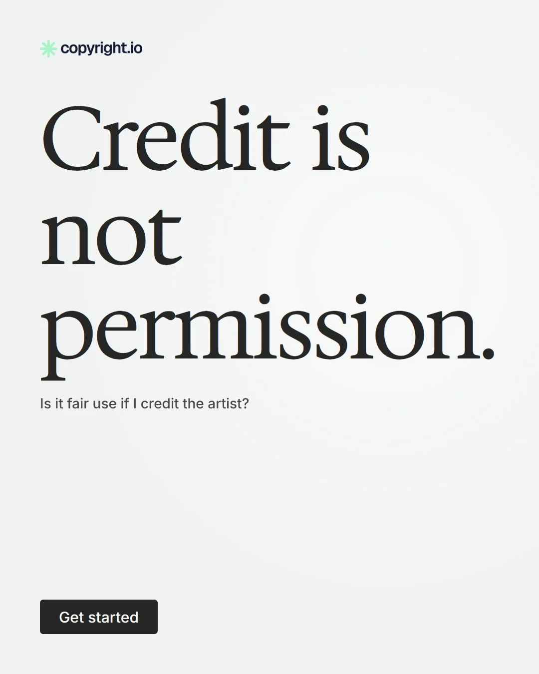 Video for copyright.io: "Credit is not permission.". Doc motion loop, 6.0 s, light palette.