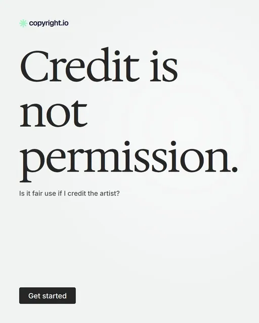 Video for copyright.io: "Credit is not permission.". Doc motion loop, 6.0 s, light palette.