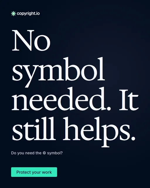 Video for copyright.io: "No symbol needed. It still helps.". Doc motion loop, 6.0 s, dark palette.