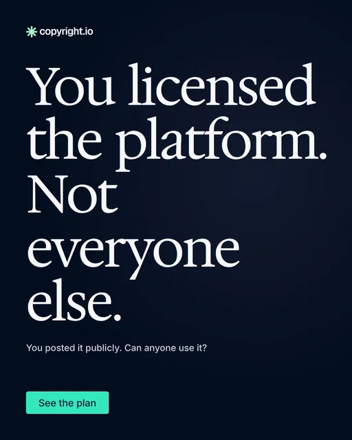 Video for copyright.io: "You licensed the platform. Not everyone else.". Doc motion loop, 6.0 s, dark palette.